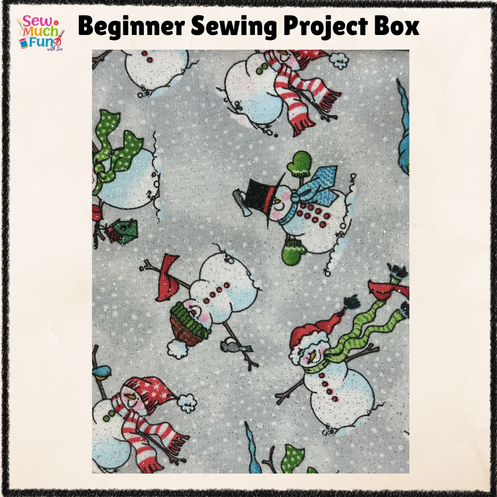 Mini Christmas Stocking Sewing Kit – Gray Fabric with Colorful Snowmen & Blue Stripe Lining for Beginners & Beyond