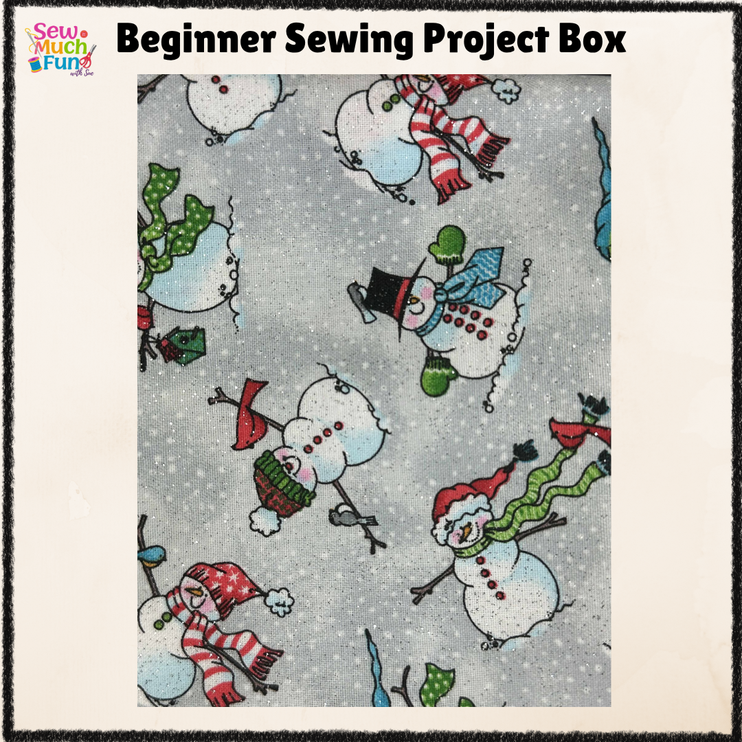 Mini Christmas Stocking Sewing Kit – Gray Fabric with Colorful Snowmen & Blue Stripe Lining for Beginners & Beyond