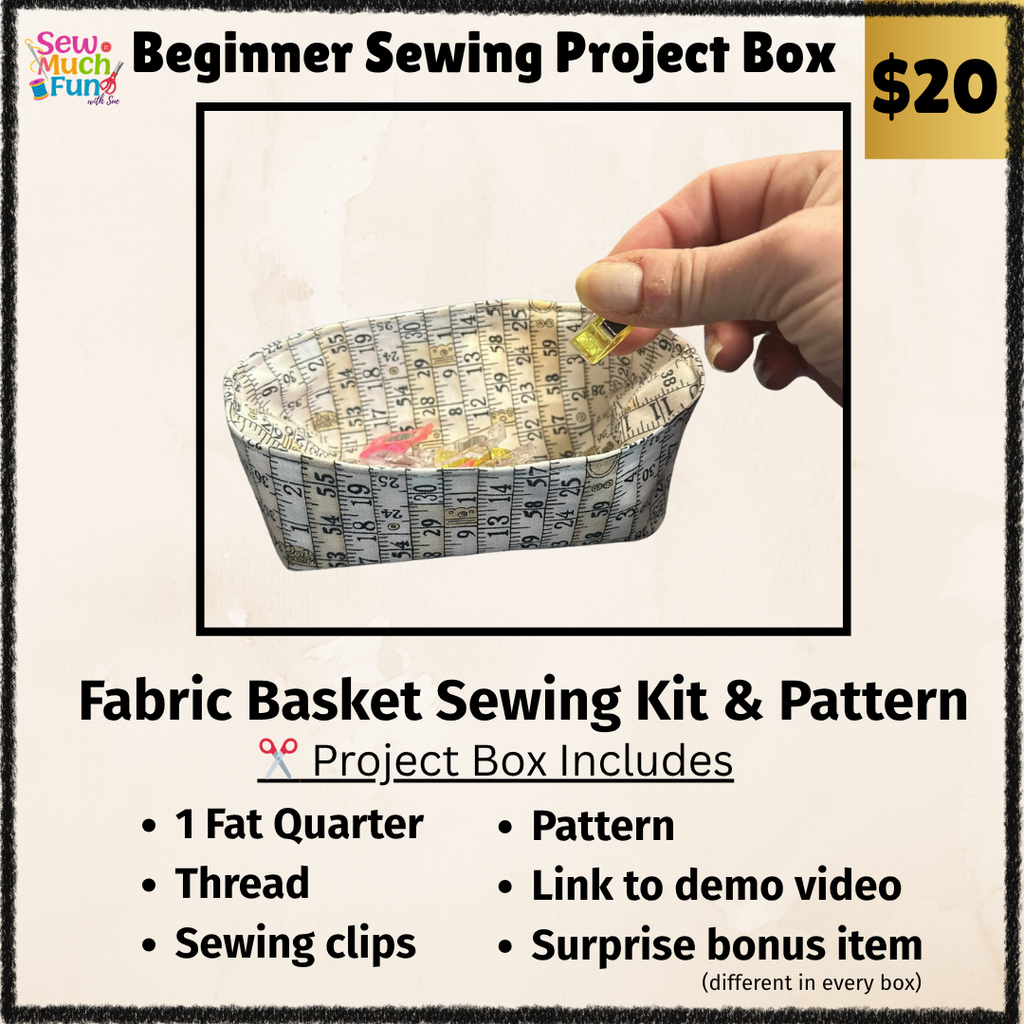 Beginner Sewing Kit – Tape Measure Fabric Basket Project with Thread, Pattern & Tutorial