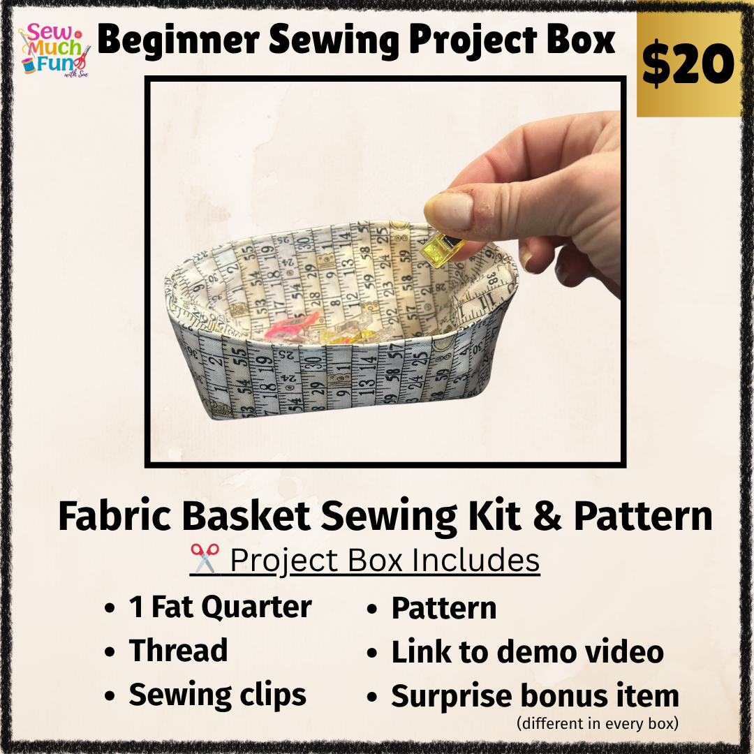 Beginner Sewing Kit – Tape Measure Fabric Basket Project with Thread, Pattern & Tutorial
