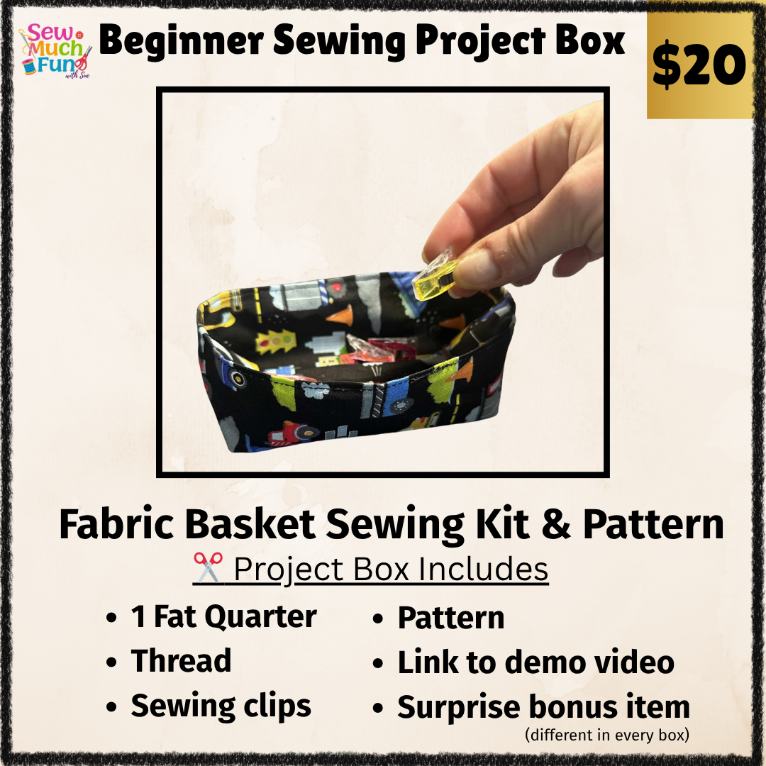 Beginner Sewing Kit for Boys – Fabric Basket Project with Construction Vehicle Fabric, Thread & Pattern