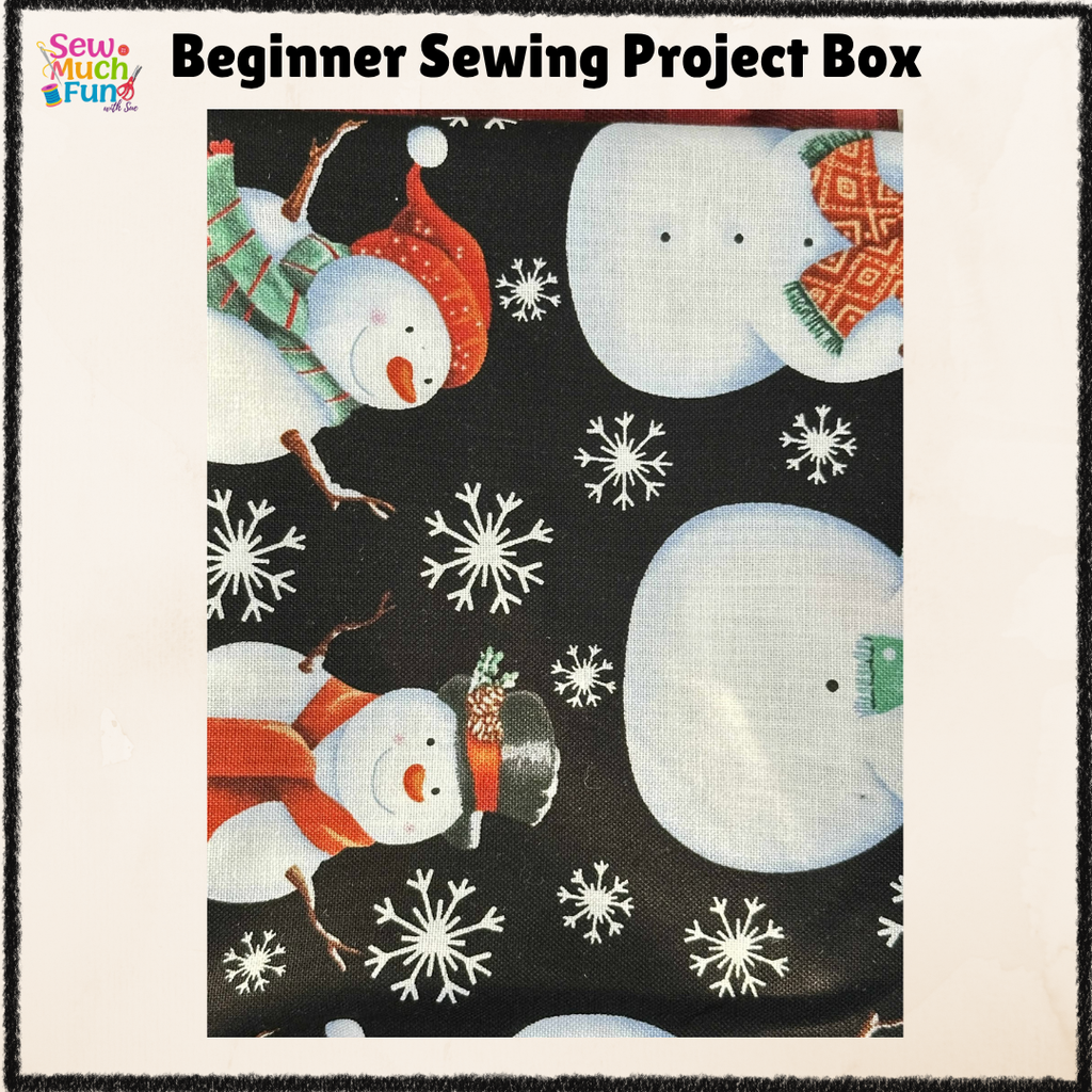 Mini Christmas Stocking Sewing Kit – Black Snowman Fabric with Buffalo Plaid Lining for Beginners & Beyond