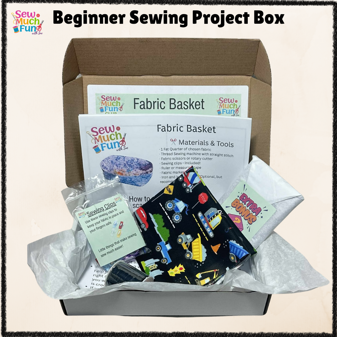 Beginner Sewing Kit for Boys – Fabric Basket Project with Construction Vehicle Fabric, Thread & Pattern