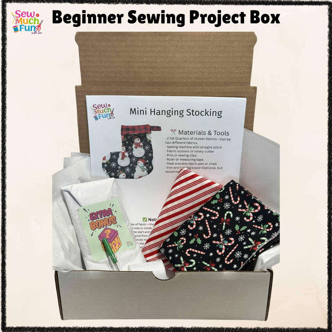 Mini Christmas Stocking Sewing Kit – Black Candy Cane Fabric with Red & White Stripe Lining for Beginners & Beyond