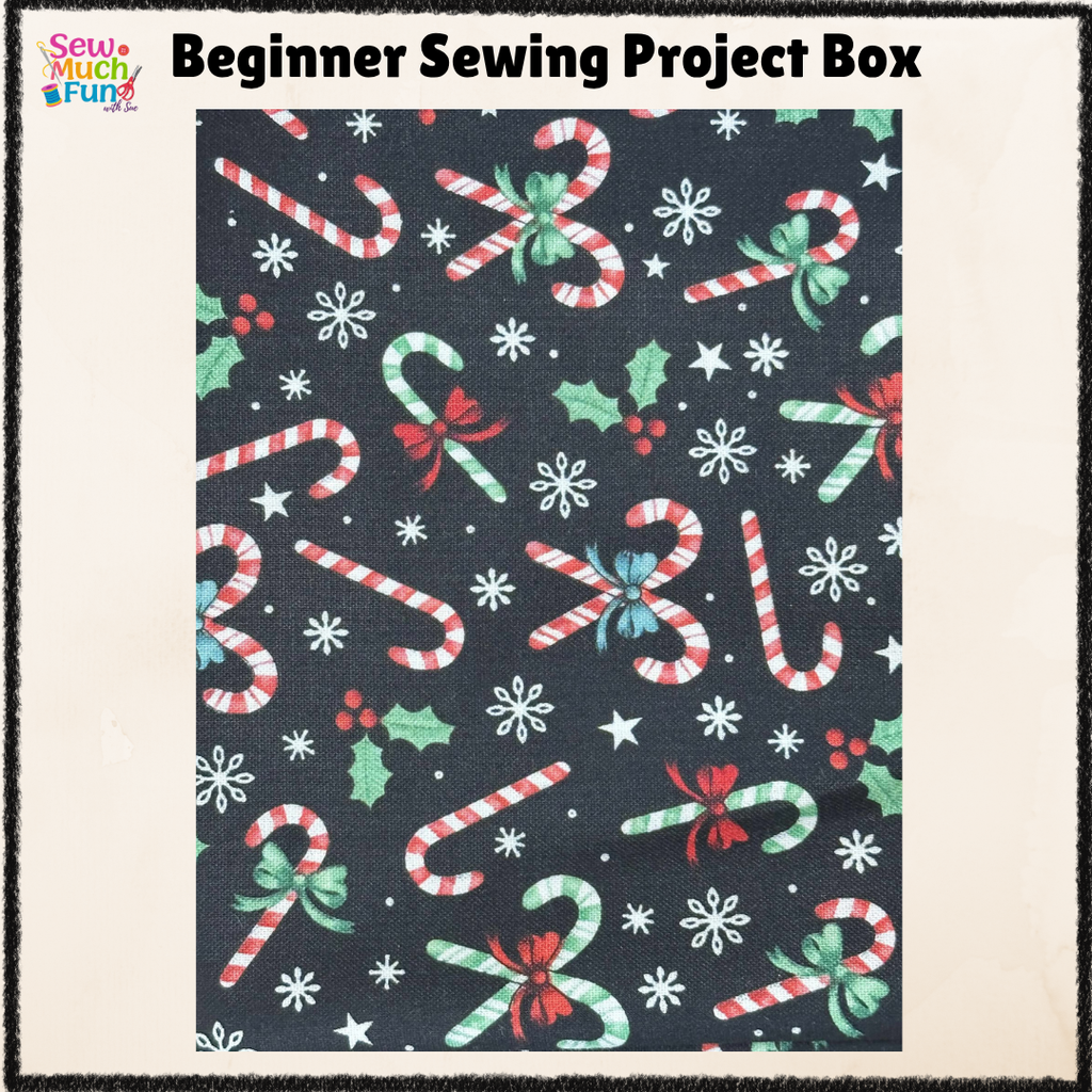 Mini Christmas Stocking Sewing Kit – Black Candy Cane Fabric with Red & White Stripe Lining for Beginners & Beyond